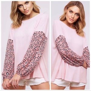Blush pink leopard print waffle top